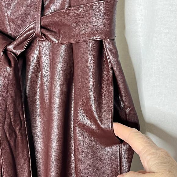 Commando Brown Faux Leather Paperbag Waist Pants NWT Medium Oxblood Color Lined - Picture 9 of 15